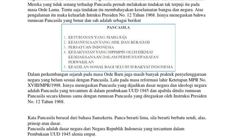 Rumusan Dasar Negara Pancasila Yang Resmi Dan Sah Terdapat Dalam Konteks Sejarah